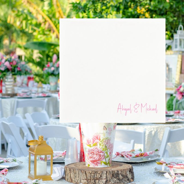 Personlig Namn Shock rosa Bröllop Cocktail Pappersservett (Skapare uppladdad)