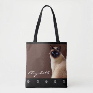 Personlig Namn Siamese Cat Tote Bag Tygkasse