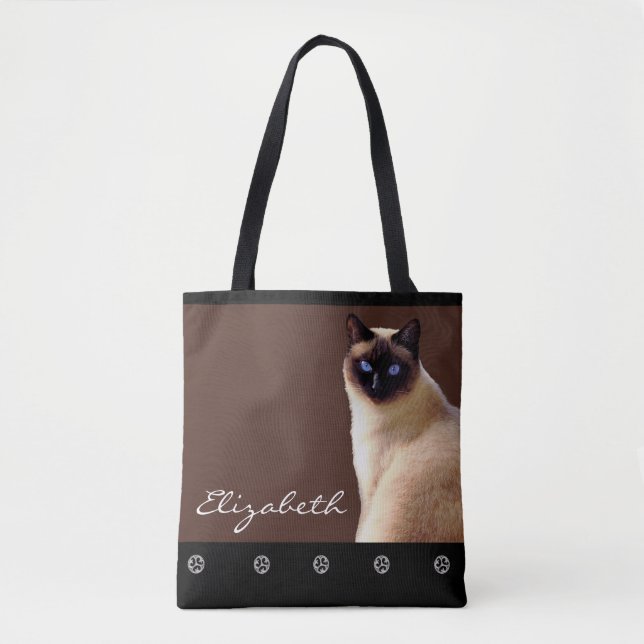 Personlig Namn Siamese Cat Tote Bag Tygkasse (Framsida)