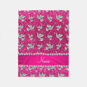 Personlig namn silver dove neon shock rosa glitte fleecefilt