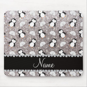 Personlig namn silver glitter penguins igloos musmatta