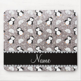 Personlig namn silver glitter penguins igloos musmatta