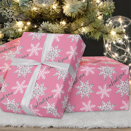 Personlig Namn Silver Snowflake Rosa Gift Presentpapper
