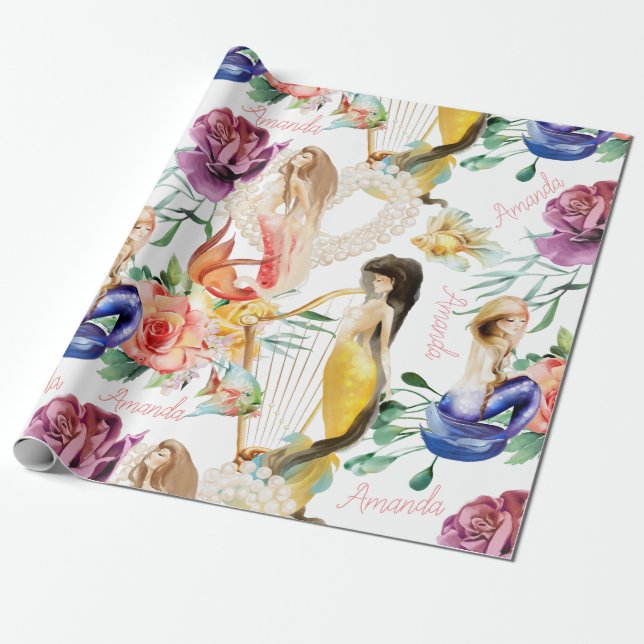 Personlig Namn Sjöjungfru Älskare Söt Presentpapper (Utrullad)