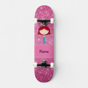 Personlig namn sjöjungfru rosa glitter skateboard bräda 20 cm