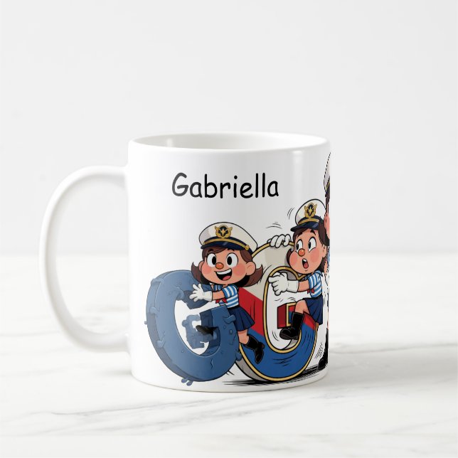 Personlig namn sjöman tecknad karaktär * G * Kaffemugg (Vänster)