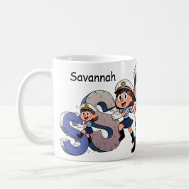 Personlig namn sjöman tecknad karaktär * S * Kaffemugg