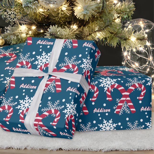 Personlig Namn: Snowflake Candy cane Gift Presentpapper (Skapare uppladdad)