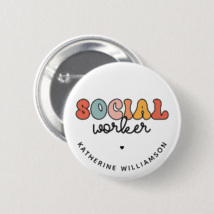 Personlig Namn Social Worker Retro Knapp