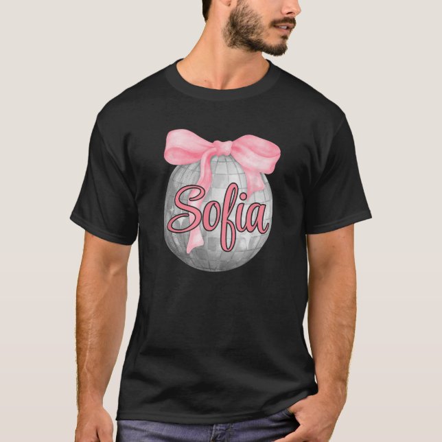 Personlig Namn Sofia Coquette Bow Rosa Disco Ba T Shirt (Framsida)