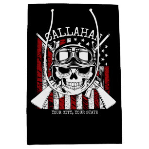 Personlig NAMN Soldier Skull Dual Guns USA flagga