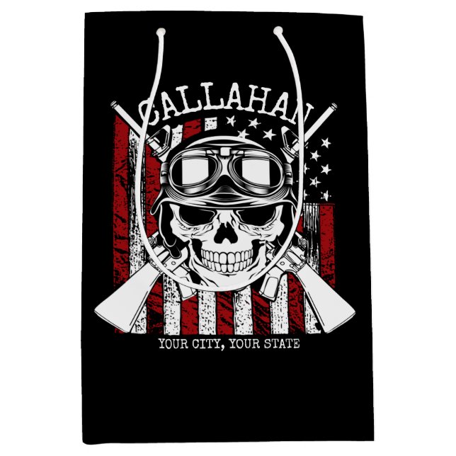Personlig NAMN Soldier Skull Dual Guns USA flagga (Framsidan)