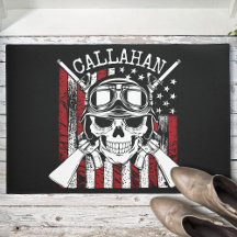 Personlig NAMN Soldier Skull Dual Guns USA flagga
