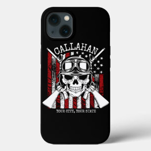 Personlig NAMN Soldier Skull Dual Guns USA flagga