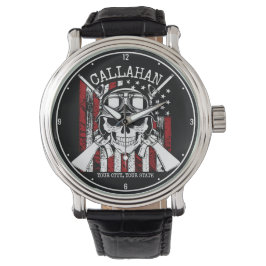 Personlig NAMN Soldier Skull Dual Guns USA flagga Armbandsur