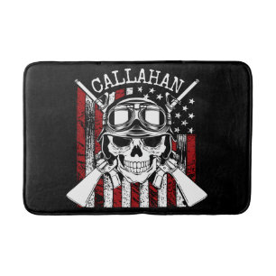 Personlig NAMN Soldier Skull Dual Guns USA flagga Badrumsmatta