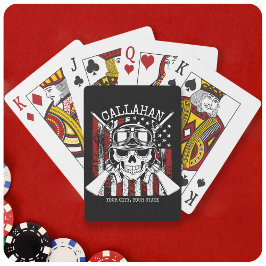 Personlig NAMN Soldier Skull Dual Guns USA flagga Casinokort