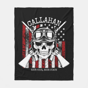 Personlig NAMN Soldier Skull Dual Guns USA flagga Fleecefilt