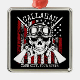 Personlig NAMN Soldier Skull Dual Guns USA flagga Julgransprydnad Metall
