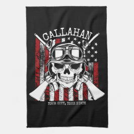 Personlig NAMN Soldier Skull Dual Guns USA flagga Kökshandduk
