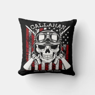 Personlig NAMN Soldier Skull Dual Guns USA flagga Kudde