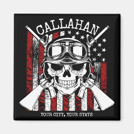 Personlig NAMN Soldier Skull Dual Guns USA flagga Magnet
