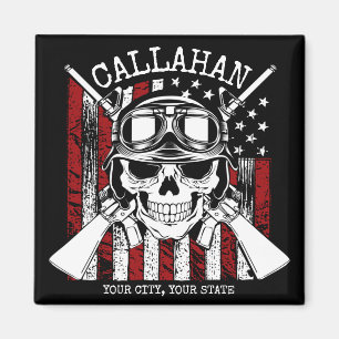 Personlig NAMN Soldier Skull Dual Guns USA flagga Magnet
