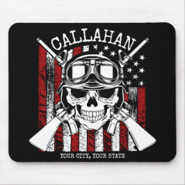 Personlig NAMN Soldier Skull Dual Guns USA flagga Musmatta