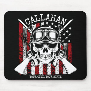 Personlig NAMN Soldier Skull Dual Guns USA flagga Musmatta