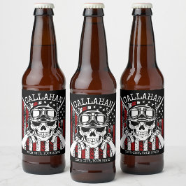 Personlig NAMN Soldier Skull Dual Guns USA flagga Ölflaska Etikett