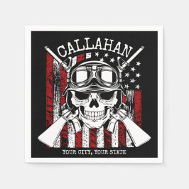 Personlig NAMN Soldier Skull Dual Guns USA flagga Pappersservett