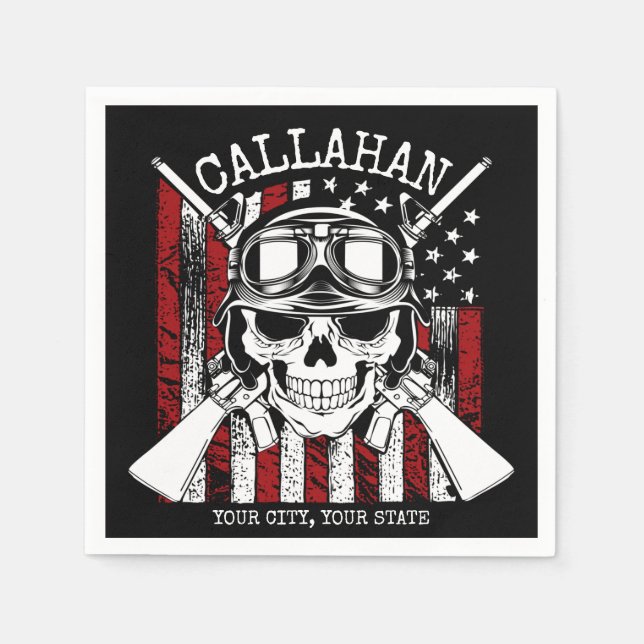 Personlig NAMN Soldier Skull Dual Guns USA flagga Pappersservett (Framsidan)