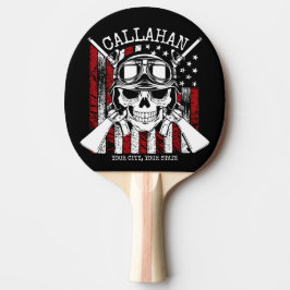 Personlig NAMN Soldier Skull Dual Guns USA flagga Pingisracket