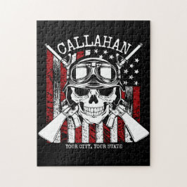 Personlig NAMN Soldier Skull Dual Guns USA flagga Pussel