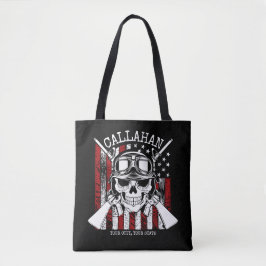 Personlig NAMN Soldier Skull Dual Guns USA flagga Tygkasse