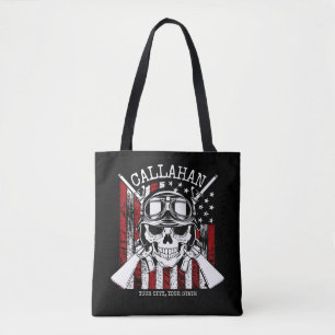 Personlig NAMN Soldier Skull Dual Guns USA flagga Tygkasse