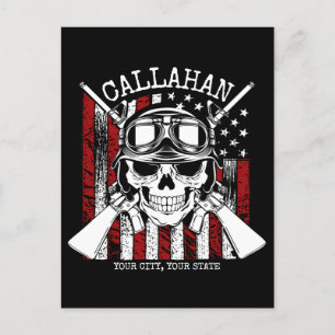 Personlig NAMN Soldier Skull Dual Guns USA flagga Vykort