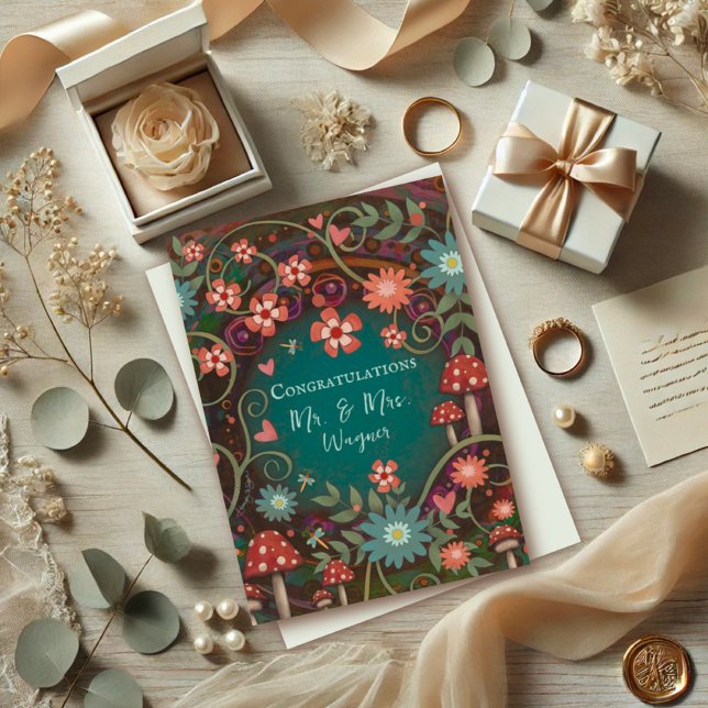 Personlig Namn Söt Bröllop Mushroom Elegant Kort (Skapare uppladdad)