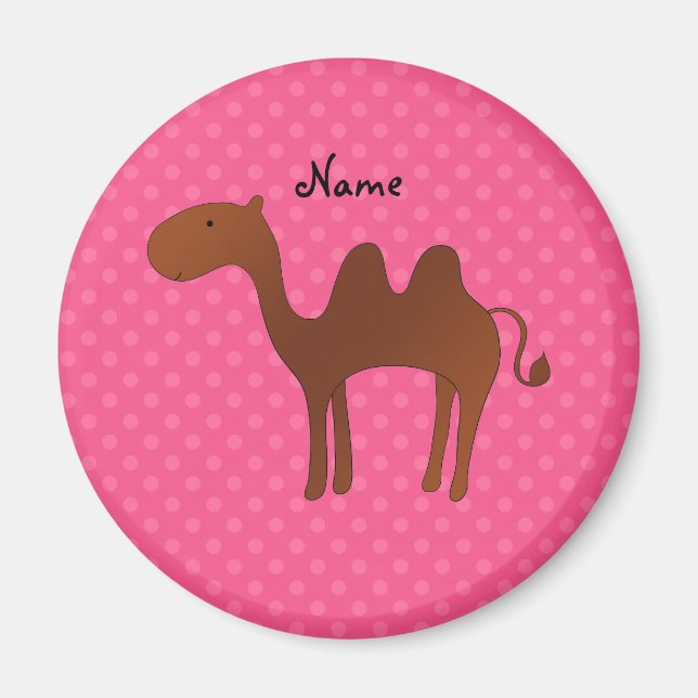 Personlig namn söt kamel rosa polka dots magnet (Framsidan)