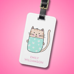 Personlig namn, söt kattillustration bagage bagagebricka
