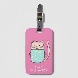 Personlig namn, söt kattillustration bagagebricka