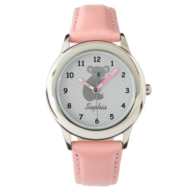 Personlig namn söt koala björn rosa tjejer tittar  armbandsur (Framsida)