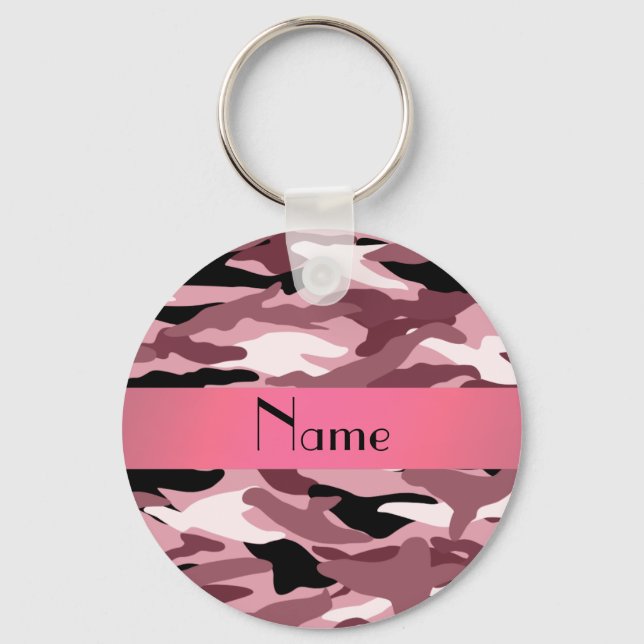 Personlig namn söt rosa-kamouflage nyckelring (Framsida)