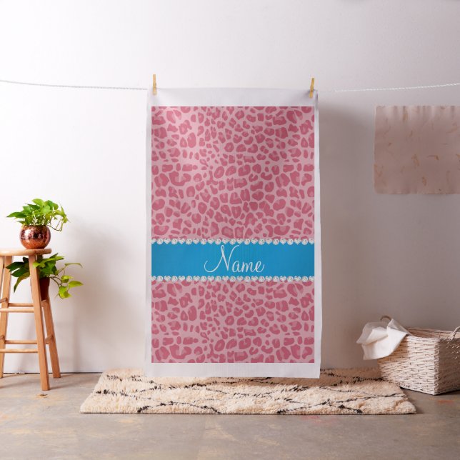 Personlig namn söt rosa leopard blue rand tyg (In Situ)