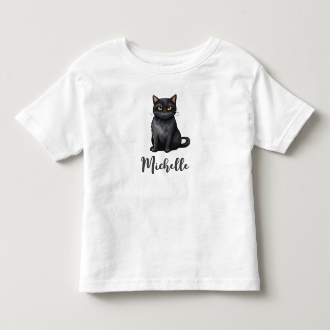 Personlig Namn Söt Skräckinjagande Svart Katt Hall T Shirt (Framsida)