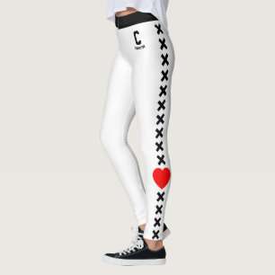Personlig Namn Söt Vit Svart Mönster Röd Kärlek Leggings