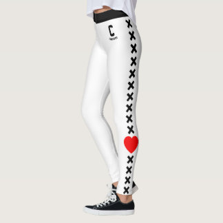 Personlig Namn Söt Vit Svart Mönster Röd Kärlek Leggings