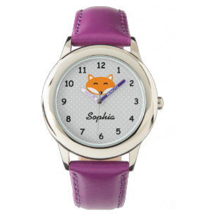 Personlig namn, söta, röda rävar lila tjejer titta armbandsur