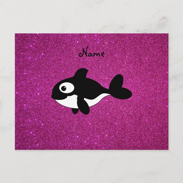 Personlig namn späckhuggare rosa glitter vykort (Framsida)