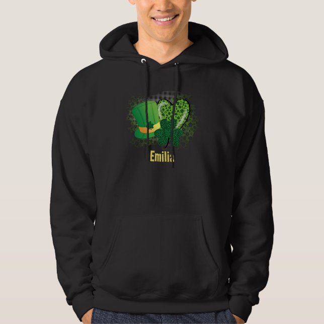 Personlig Namn St patricks day Shamrock Klöver Hoodie (Framsida)